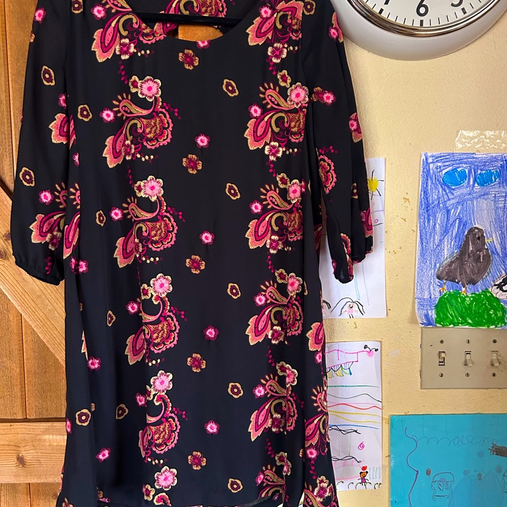 Beige by eci Black Dress with Vibrant Floral Accents